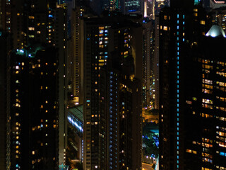 Residential skyscraper buildings at Hong Kong city. Night cityscape
