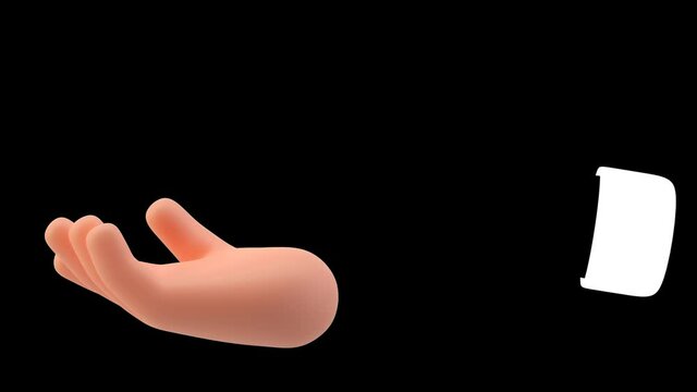Opening hand animation. Show go on gesture. 3D cartoon emoji friendly funny style seamless looping 3D rendering video with alpha.