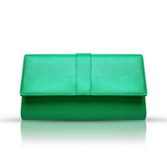 
woman green leather clutch isolated on white background with clipping path