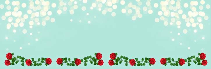 Widescreen background with bokeh and rose pattern. The Concept Of Valentine's Day