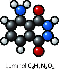A molecule of Luminol / DFO (1,8-Diazafluoren-9-one). Used by forensic investigators to detect fingerprints on porous surfaces.