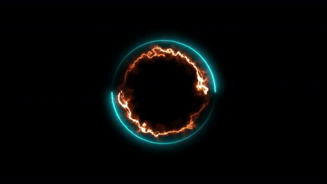 Orange green colorful concentric circle line neon blaze glow round animation loop on a black background. 