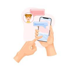 Human Hand with Smartphone Text Messaging in Chat Software Vector Illustration