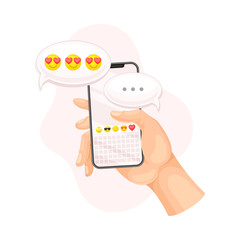 Human Hand with Smartphone Messaging in Chat Software Vector Illustration