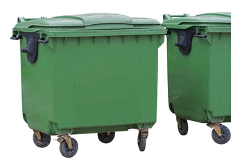 green garbage container on white