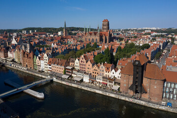 Fototapeta na wymiar Gdansk aerial view on Old Town and River