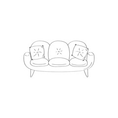 Couch doodle icon. Cute sofa sign. Vector hand drawn illustration