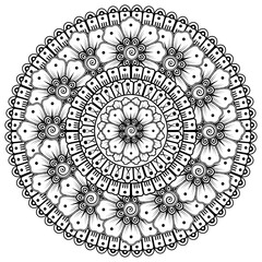 Circular pattern in the form of mandala with flower for henna, mehndi, tattoo, decoration. decorative ornament in ethnic oriental style. coloring book page.