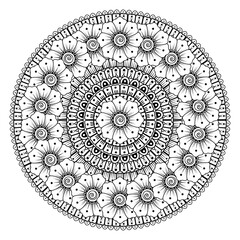 Circular pattern in the form of mandala with flower for henna, mehndi, tattoo, decoration. decorative ornament in ethnic oriental style. coloring book page.