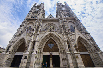 Fototapeta premium Clock towers on the Basilica of the National Vow (Basílica del Voto Nacional), Quito, Ecuador
