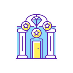 Upscale pawnshops RGB color icon. Loan offices. High-end collateral lender. Prestige pawnbrokers. Luxury goods. Jewelry, large diamonds and unique memorabilia. Isolated vector illustration