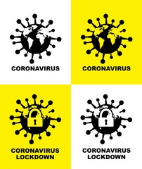 Coronavirus icon illustration vector, lockdown coronavirus symbol, covid-19 flat icon in white background, yellow background