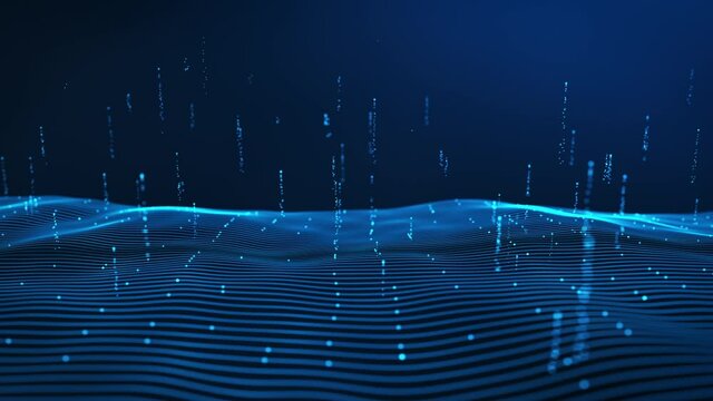 Abstract digital particle wave and lights background ,technology and futuristic concept, Digital technology, Social network connections,  Animation digital data cyber or technology background concept.