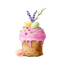 festive easter cake watercolor illustration hand painted close up