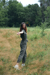 Woman in the forest summer landscape summer landscape 