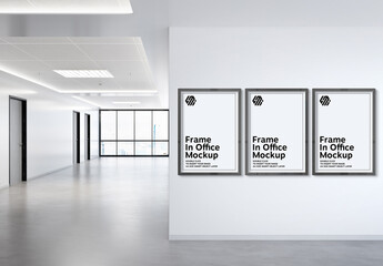 3 Frames Hanging on Office Wall Mockup