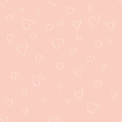 Cute background with hearts. Seamless background. Drawn by hand. Valentine`s day