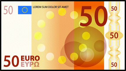 A stylized iconic colourful 50 Euro bank note / paper money.