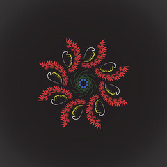 pattern in the form of a flower on black background, vector illustration	