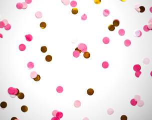multicolored confetti on white background great background for design