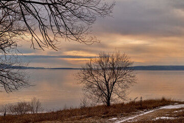 Coastal winter landscape. Cloudy and cold weather