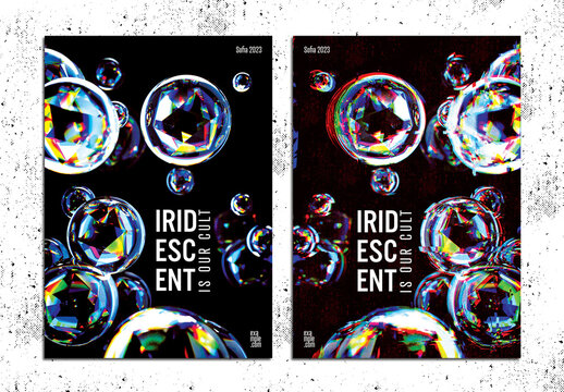 Modern Poster Design Layout with Translucent Iridescent Spheres