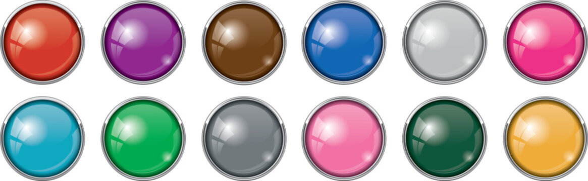 set of different colored buttons with chrome frame	
