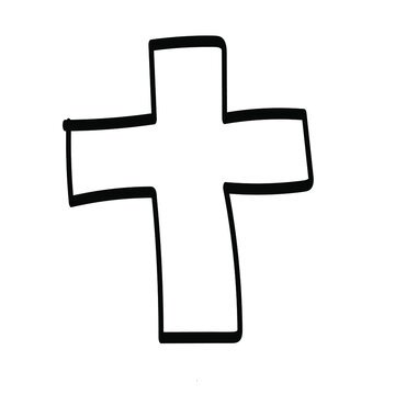 Painted black stroke outline of Easter Cross Christian Resurrection of Jesus Christ the Messiah vector scene for salvation, grace themes or concepts.	