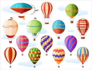 Papier Peint photo Montgolfière Set of hot air balloons, different colors and shapes, vintage hot air balloons. Aeronautics. Vector illustration
