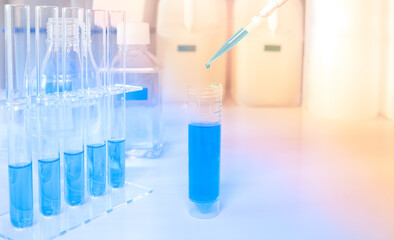 Science and molecular biology background, panoramic image. Plastic tubes for pcr analysis of dna...