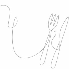 WFork and knife line drawing, vector illustration