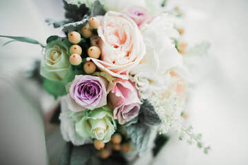 Wonderful luxury wedding bouquet of different flowers