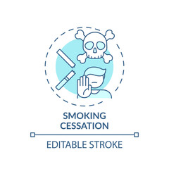 Smoking cessation concept icon. Tobacco quitting idea thin line illustration. Oral health outcomes. Reducing risk for cardiovascular disease. Vector isolated outline RGB color drawing. Editable stroke
