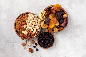 Mix from dried fruits and nuts . Healthy food. Symbols of judaic holiday Tu Bishvat	