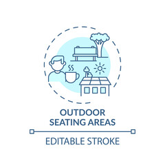 Outdoor seating areas concept icon. Workplace wellness practice idea thin line illustration. Reducing stress. Increasing physical activity. Vector isolated outline RGB color drawing. Editable stroke