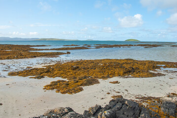 Fototapeta na wymiar Seascape on the Atlantic Ocean shore in South Uist island, Outer Hebrides, Scotland, UK