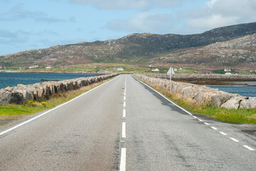 The causeway connecting Eriskay and South Uist islands, Outer Hebrides, Scotland, UK