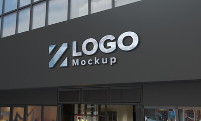 Logo Mockup 3D Sign façade Building Sign Board Billboard Mockup Roadside Signage for Advertisement outdoor advertising