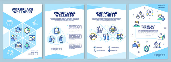 Workplace wellness brochure template. Health promotion activity. Flyer, booklet, leaflet print, cover design with linear icons. Vector layouts for magazines, annual reports, advertising posters