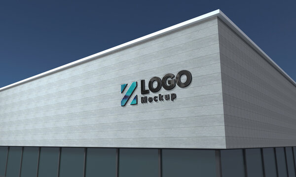 Logo Mockup 3D Sign façade Building 3d Rendered