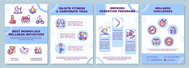 Best workplace wellness initiatives brochure template. Health programs. Flyer, booklet, leaflet print, cover design with linear icons. Vector layouts for magazines, annual reports, advertising posters