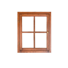 Wooden casement window with brass handle isolated on white background