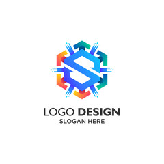 Colorful letter S for technology and security logo design
