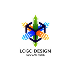 Colorful cube and speed line for technology and app logo design
