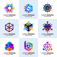 Colorful set collection for technology and app logo design
