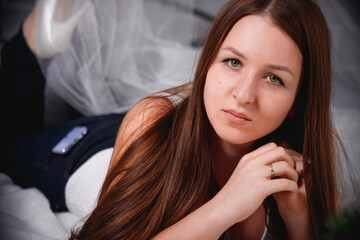 Portrait of a beautiful girl with long hair.