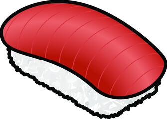 A piece of sushi with a piece of tuna.