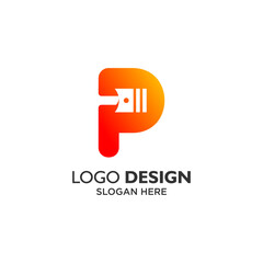 Letter P and piston for service and automotive logo design
