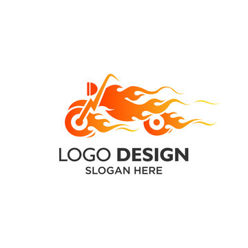 Fire and motocycle logo design template
