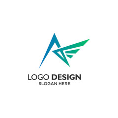 Letter A with wing for car and automotive logo design
